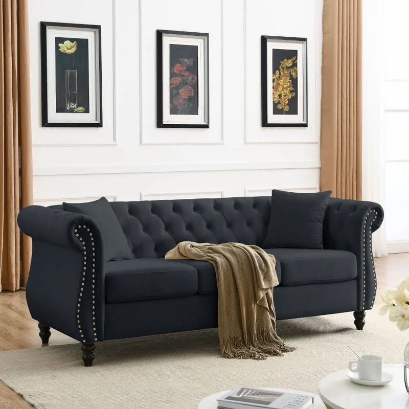 Chesterfield Sofa Set Button Tufted Velvet Upholstered Back Loveseat Living Room Sofa