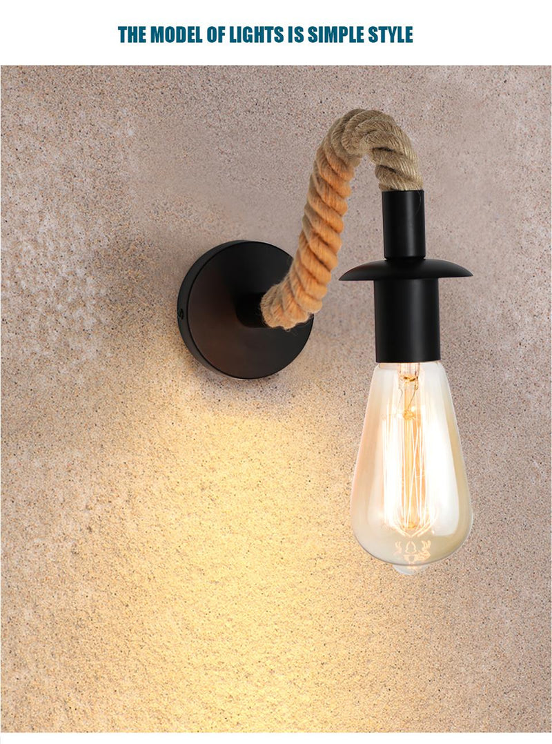 Retro Hemp Rope Design E27 Edison Bulb Iron Wall Lamp Indoor Home Loft Corrior Led Wall Lamp Industrial Decoration Wall Light