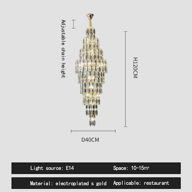 Duplex Building Chandelier Villa Living Room Crystal Lamp Hotel Luxury Chandelier High-end Spiral Staircase Long Chandelier. Gorgeous beauty arrives 30-42 days