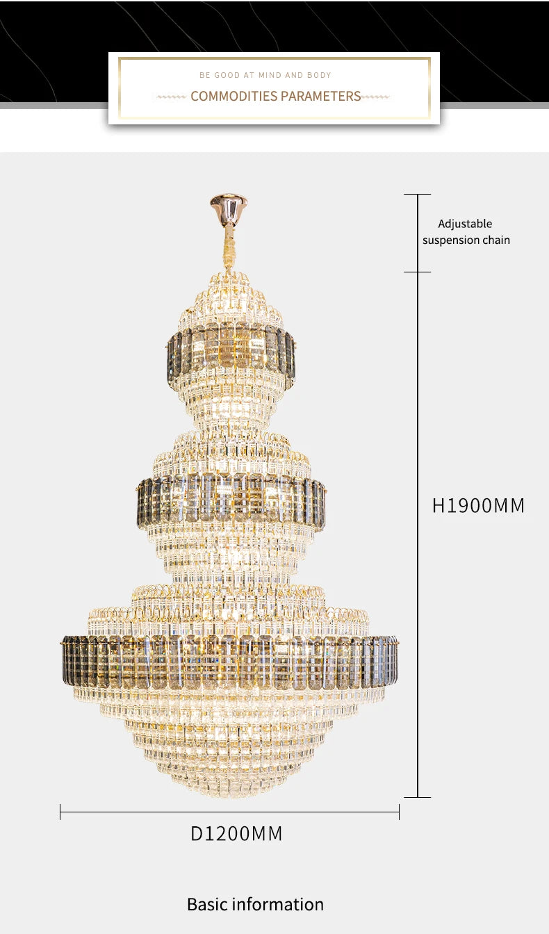 European Duplex Chandelier Luxury Hotel Lobby Loft Crystal Light Creative Personality Villa Living Room Stairwell Big Hanging, this Beauty ships from Europe, Arrival 29- 42 days