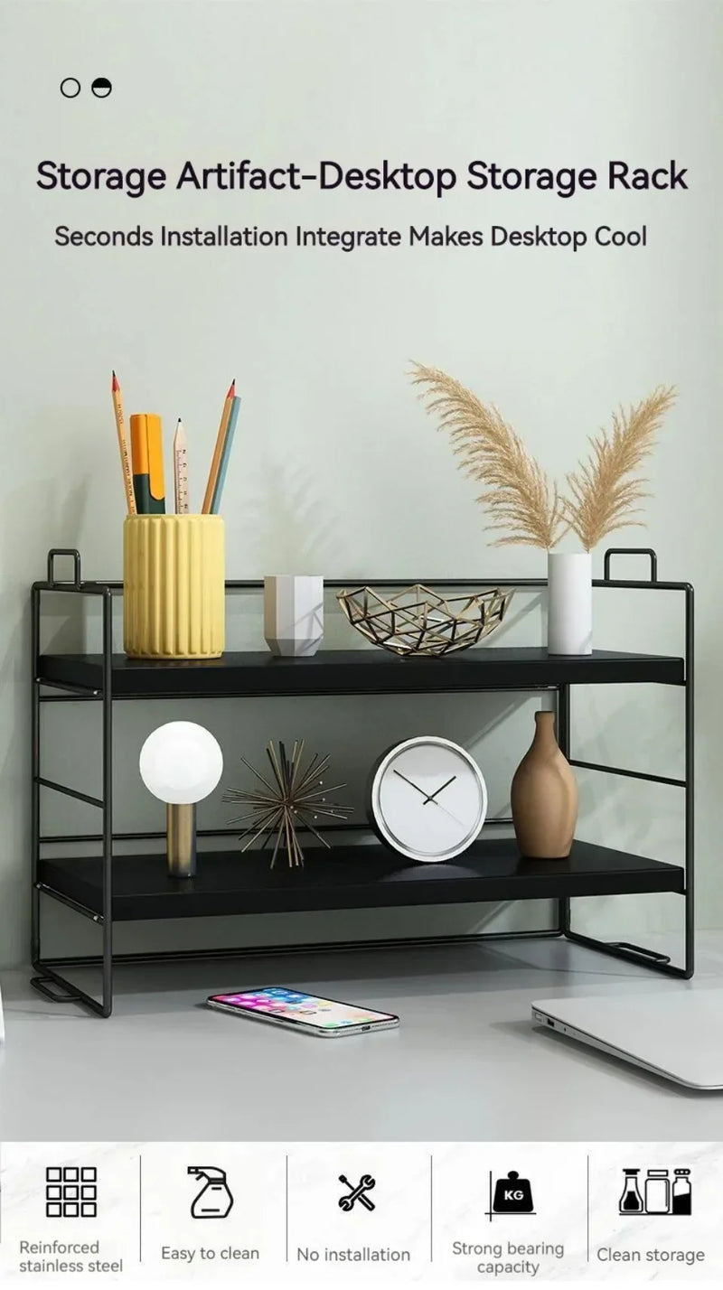 Desktop Bookshelf Organizer Multi-Layer Storage Rack Wooden Flower Shelf Kitchen Organizer Save Space Bedroom Makeup Stand Rack