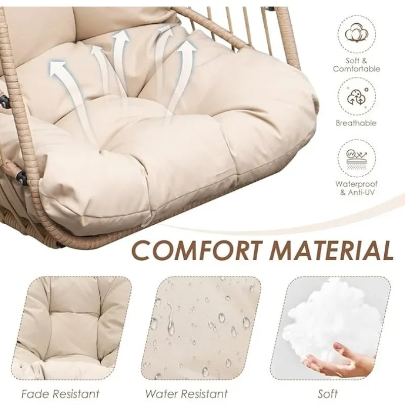 HOME.Hanging Egg Chair with Stand Outdoor Swinging Egg Chair with Water Resistant Cushions PE Rattan Wicker Chair Foldable Baske