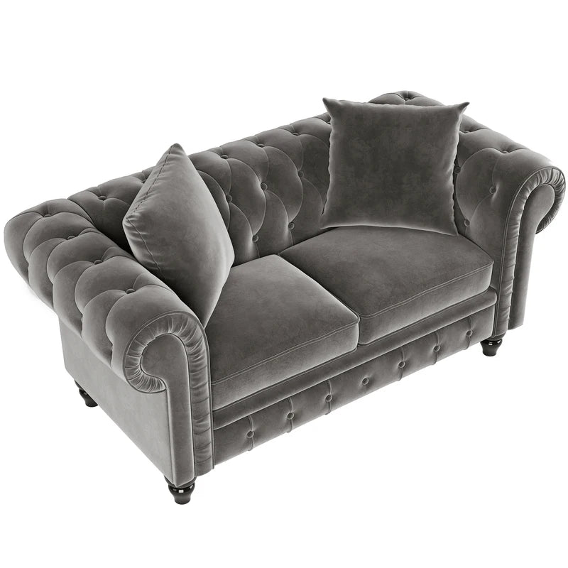 Chesterfield Sofa Set Button Tufted Velvet Upholstered Back Loveseat Living Room Sofa