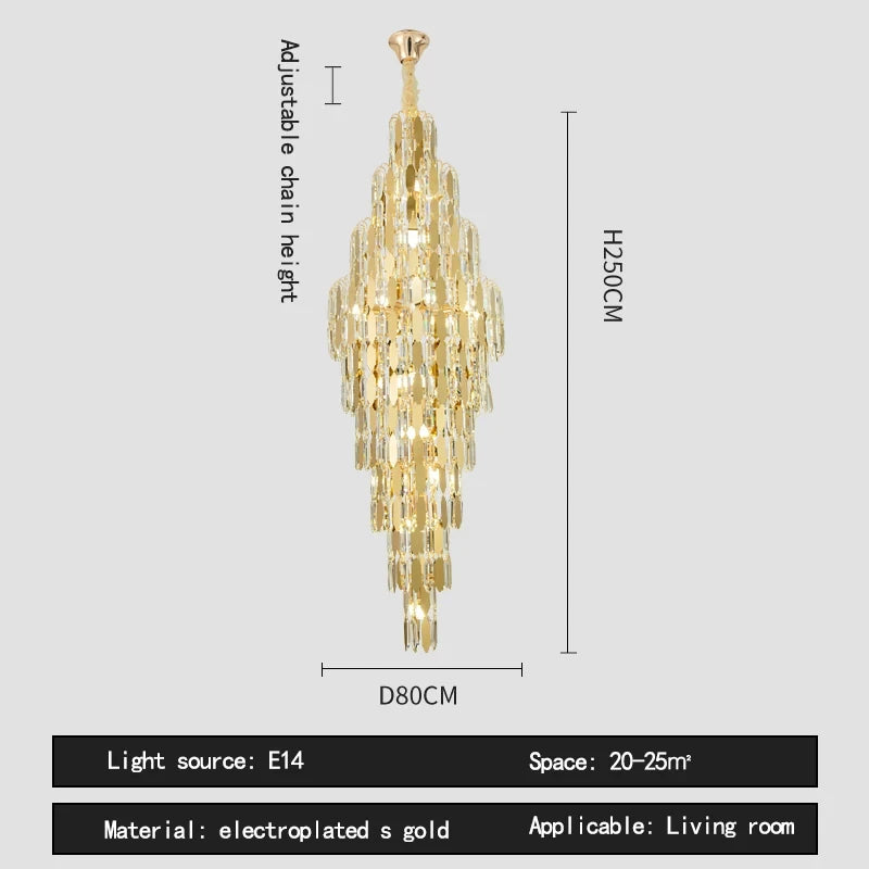 Duplex Building Chandelier Villa Living Room Crystal Lamp Hotel Luxury Chandelier High-end Spiral Staircase Long Chandelier. Gorgeous beauty arrives 30-42 days