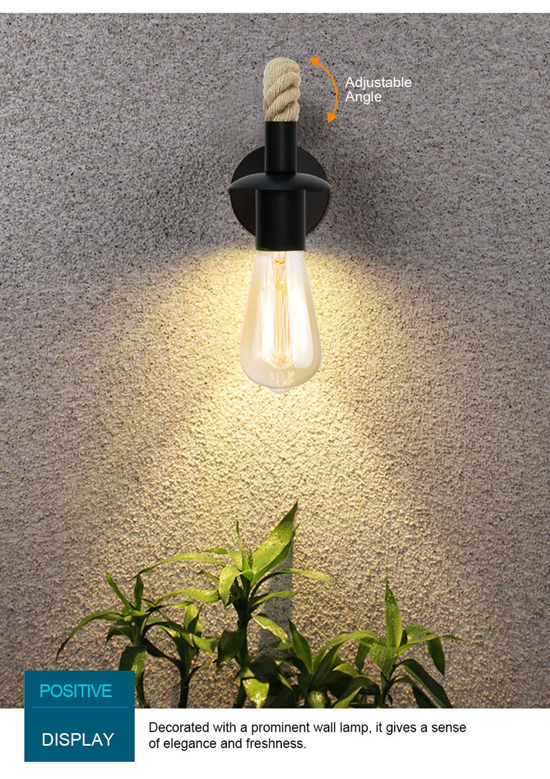 Retro Hemp Rope Design E27 Edison Bulb Iron Wall Lamp Indoor Home Loft Corrior Led Wall Lamp Industrial Decoration Wall Light