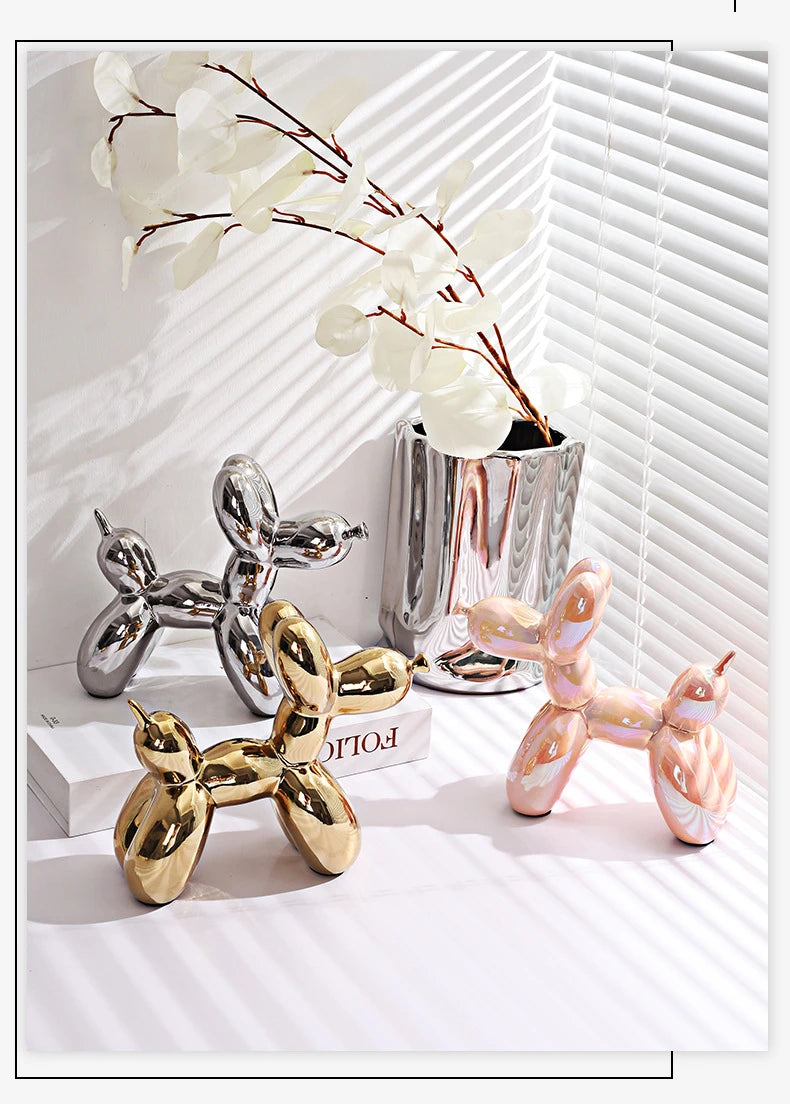 21cm Big Size Ceramic Balloon Dog Abstract Ornament Creative Sculpture Study Room Statue Home Office Accessories Decoration