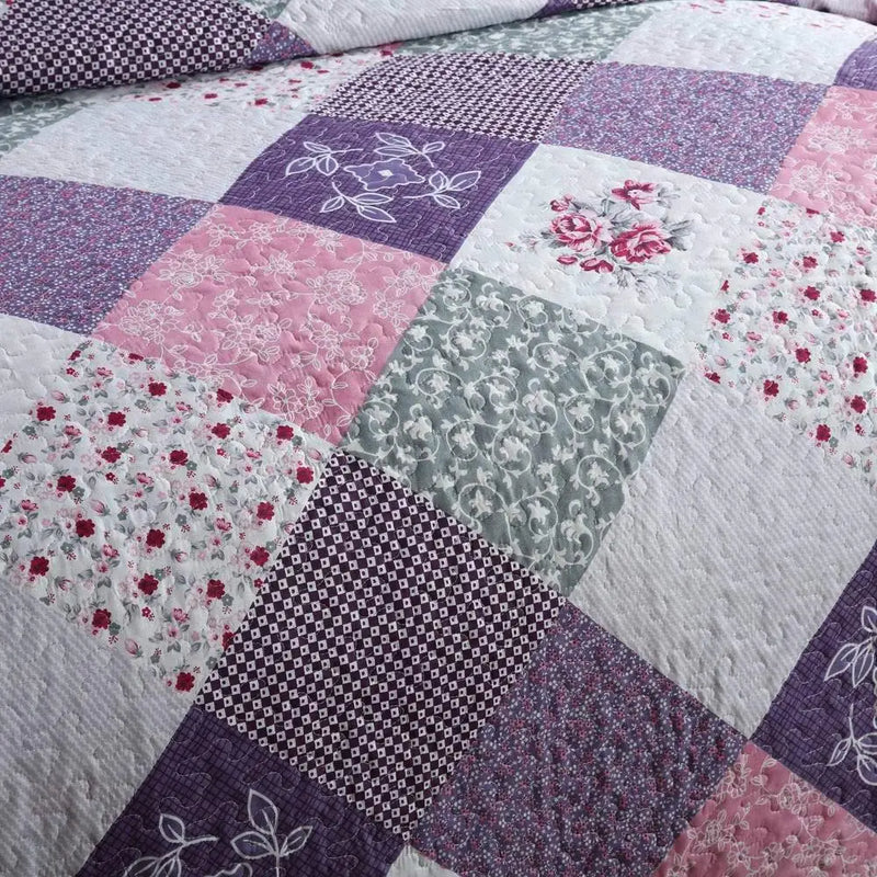 Reversible Microfiber Quilt Set 3 Piece All Season Patchwork Coverlets Floral Bedding Durable Soft Warm Lightweight