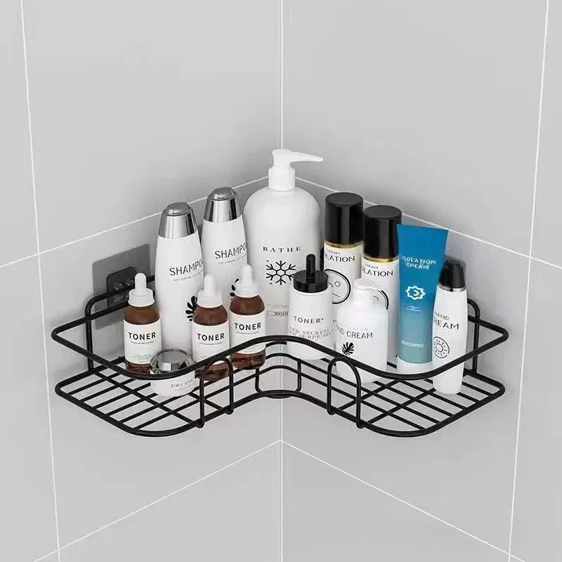Bathroom Corner Triangle Shelf Wall Mounted Storage Shelves Shampoo Holder Cosmetic Rack Iron Shower Drain Basket Organizer