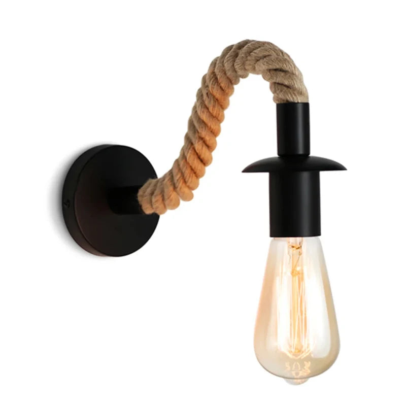 Retro Hemp Rope Wall Lamps E27 Iron Indoor Lamp Holder For Aisle Entrance Corridor Bedside Light AC90-265V Decoration Fixture