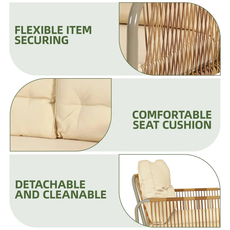 3-Piece Outdoor Wicker Patio Furniture Set -Rattan L-Shaped Sectional Sofa with Detachable Lounger, Table, and Cushions