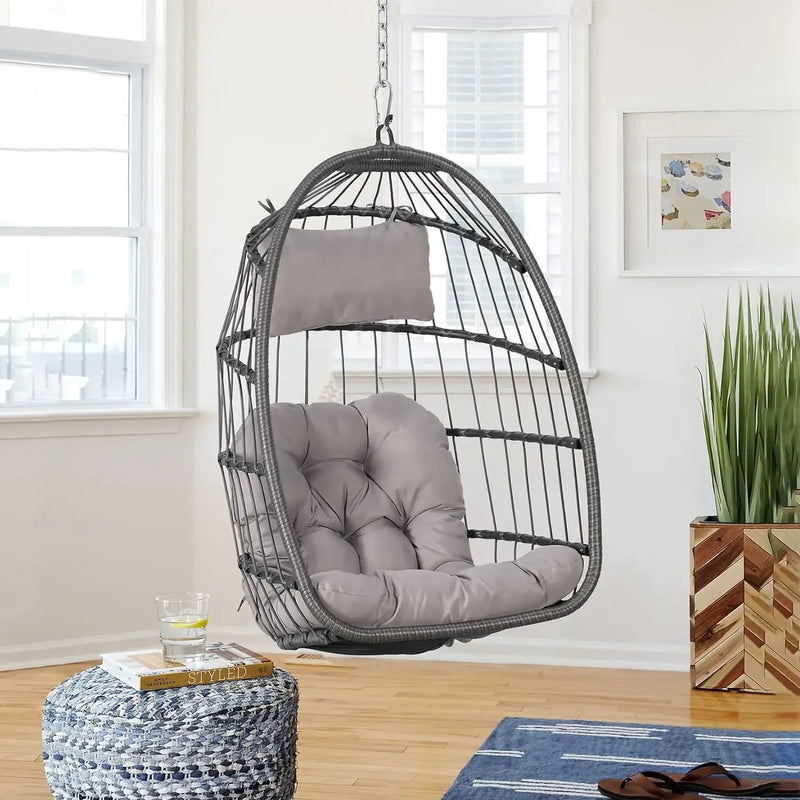 Patiorama Indoor Outdoor Egg Swing Chair Without Stand,Patio Grey Wicker Rattan Hanging Chair,Swing