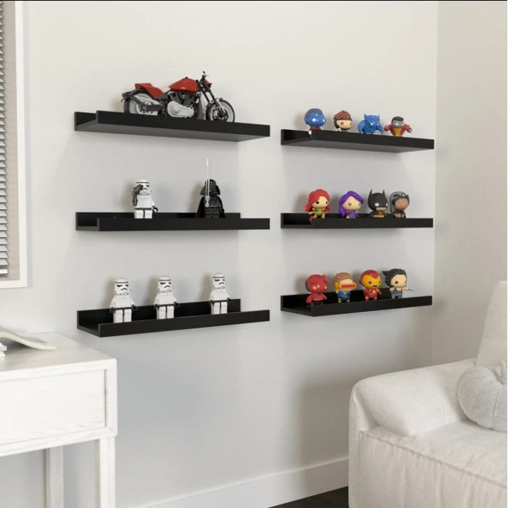 6 pieces wall hanging TV wall Mezzanine bedroom living room Solid wood partition wall Honor wall display stand black
