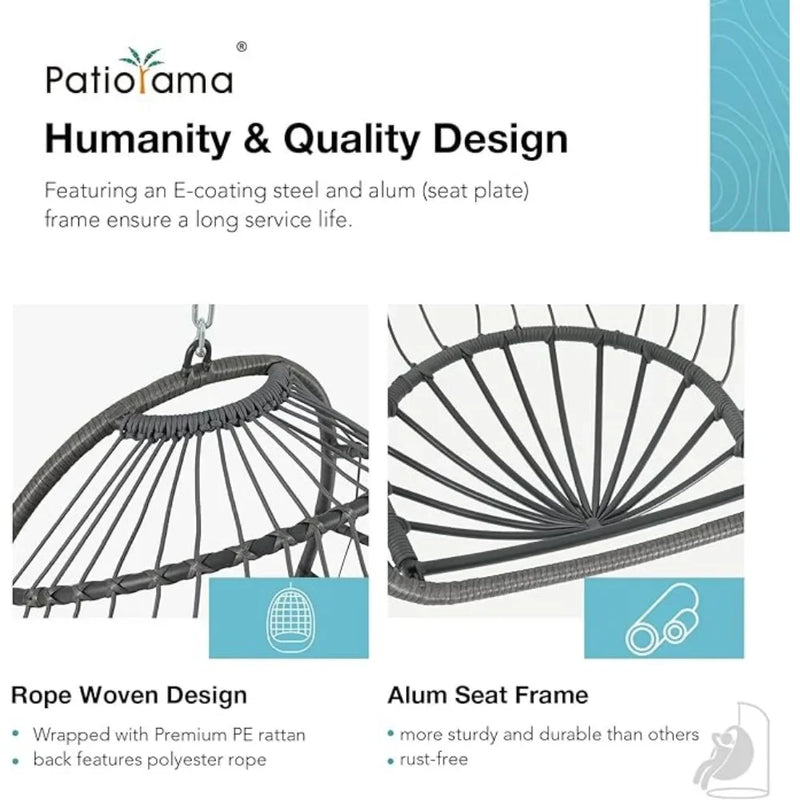 Patiorama Indoor Outdoor Egg Swing Chair Without Stand,Patio Grey Wicker Rattan Hanging Chair,Swing