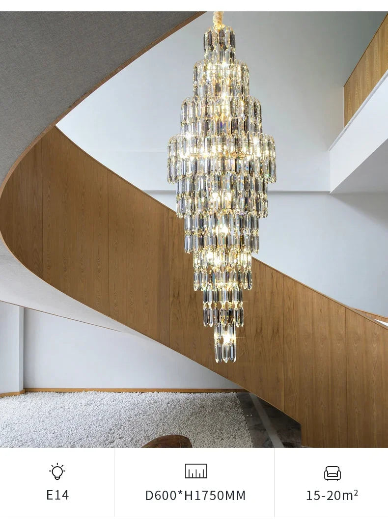 Duplex Building Chandelier Villa Living Room Crystal Lamp Hotel Luxury Chandelier High-end Spiral Staircase Long Chandelier. Gorgeous beauty arrives 30-42 days