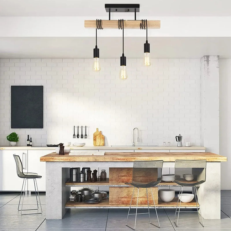 Retro Chandelier Ceiling Light Wood Art Winding Ceiling/Hanging Lamps for Living Room Dining Room Bedroom