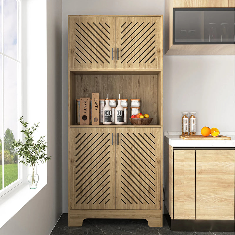 71'' Kitchen Pantry Cabinet Storage Hutch With Microwave Stand Freestanding Pantry Buffet Cabinet with Shelves Cupboard Drawer