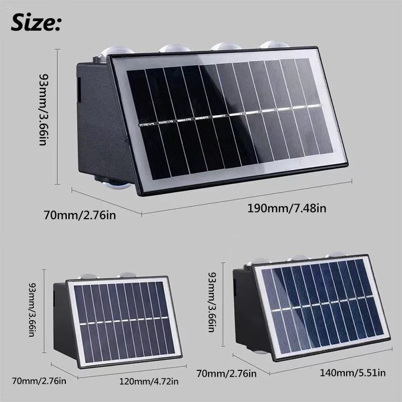 Solar LED Spotlight Outdoor Waterproof Upper Lower Lighting Porch Lights Solar Powered Streetlight for Balcony Courtyard Garden