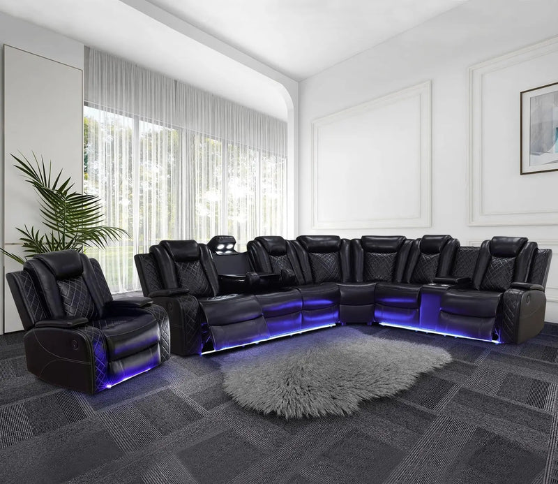 Recliner, Recliner Sofa Sectional Sofa, Air Leather Reclining Corner Sectional Sofa Set, Cup Holder, Storage Console, Sofa