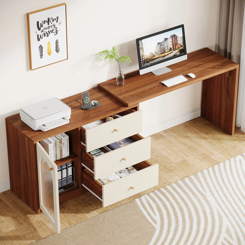 Tribesigns L Shaped Computer Desk with Drawers, Modern Corner Home Office Desk with Reversible Storage Cabinet, Long Study Desk