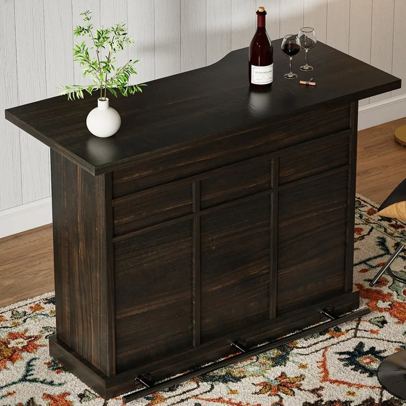 Farmhouse Home Bar Unit with 4-Tier Storage, 52 Inch Home Bar Table with 3 Drawers and 9 Wine Racks, Wine and Liquor Cabinet