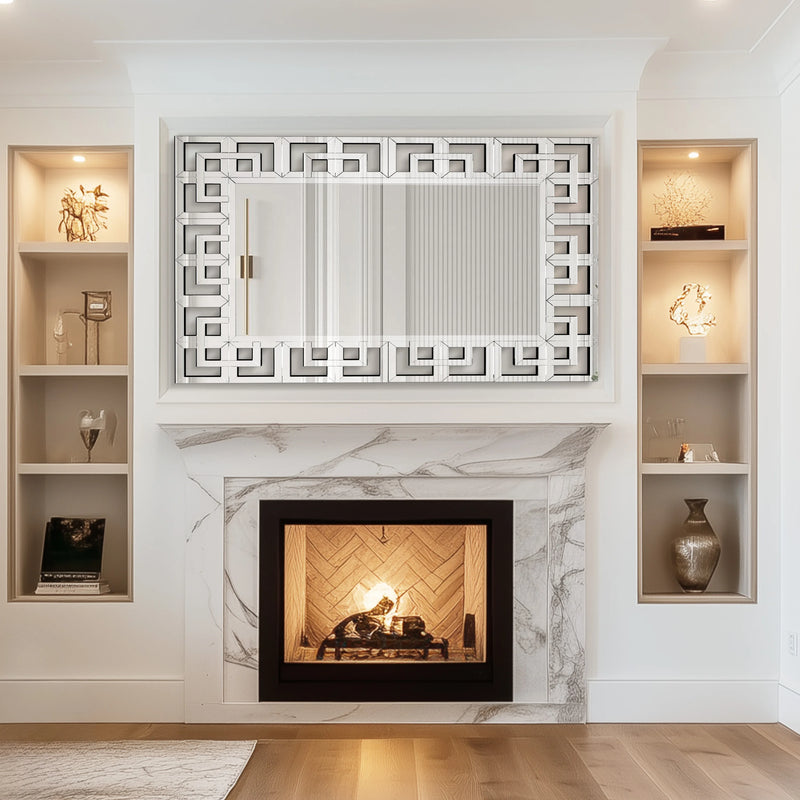 Upgraded 120CM Rectangle Silver Venetian Art Mirror Living Room Bathroom with Beveled Glass Edge Wall Mounted Accent Mirror
