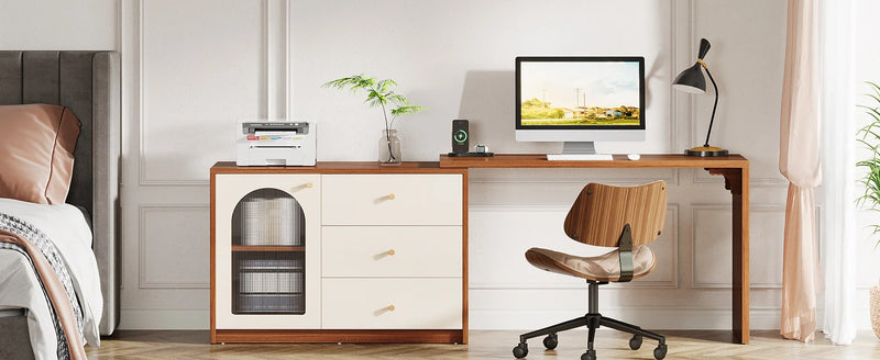 Tribesigns L Shaped Computer Desk with Drawers, Modern Corner Home Office Desk with Reversible Storage Cabinet, Long Study Desk
