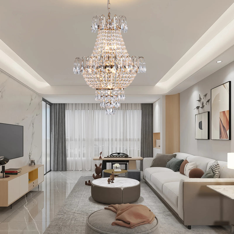 16.9" Luxury Retro Crystal Chandelier European Style Imperial Style Copper Color 7-Light Lighting Fixture Classy Living Room Restaurant Entrance Ceiling Light