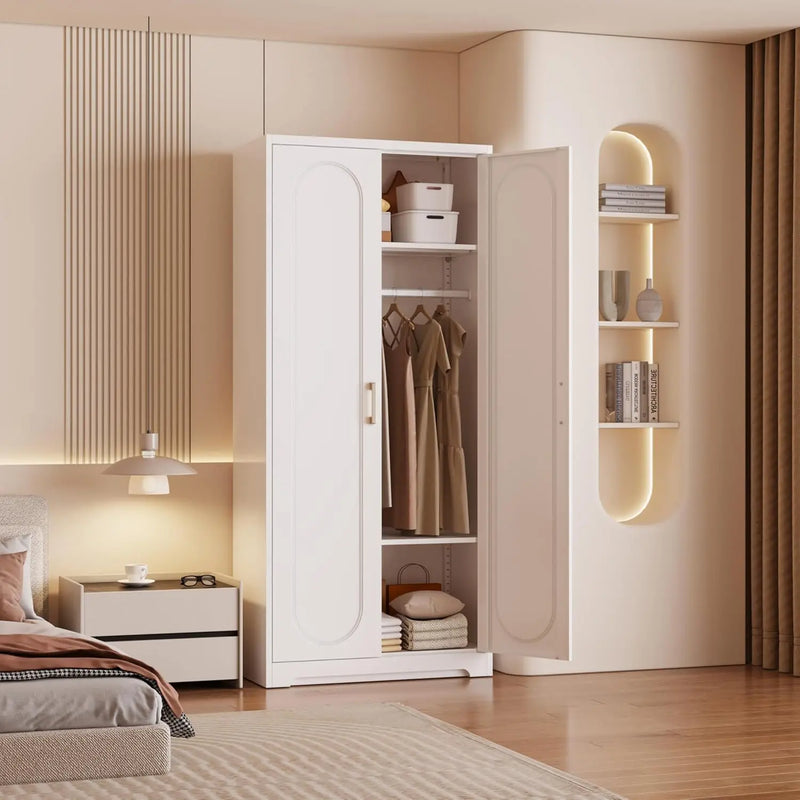 71" Tall Metal Storage Cabinet, Armoire Wardrobe Closet with Hanging Rod