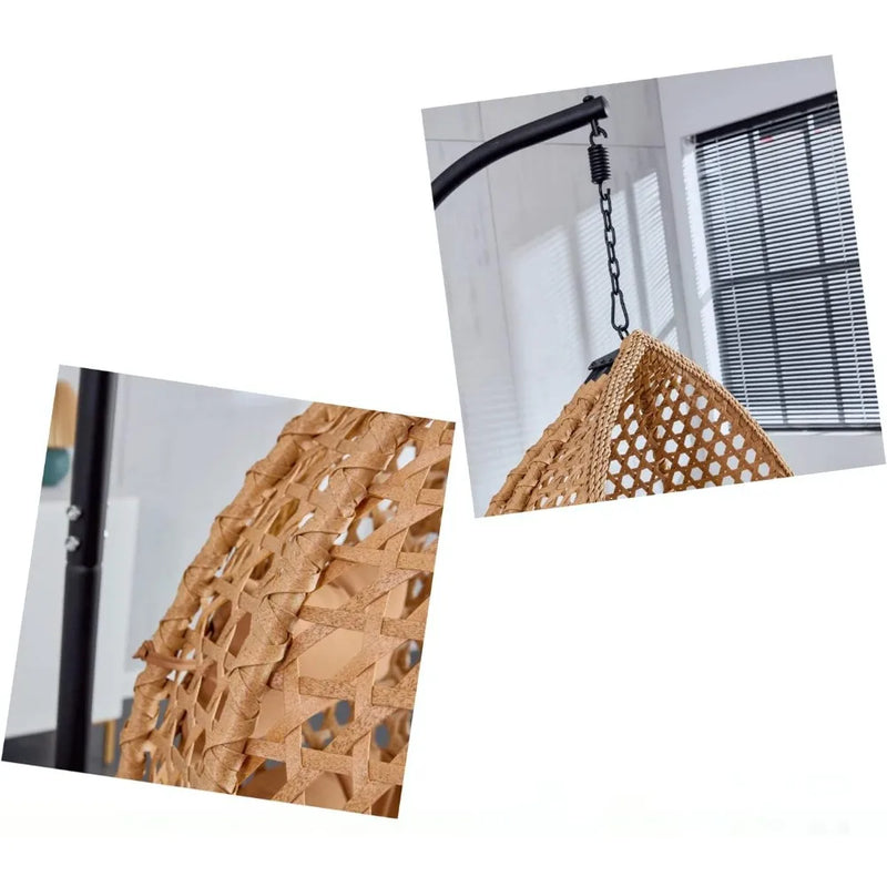 Hanging Egg Chair Outdoor,Rattan Swing with Foldable Basket,Hammock with Metal Stand,Lounge for Garden Backyar