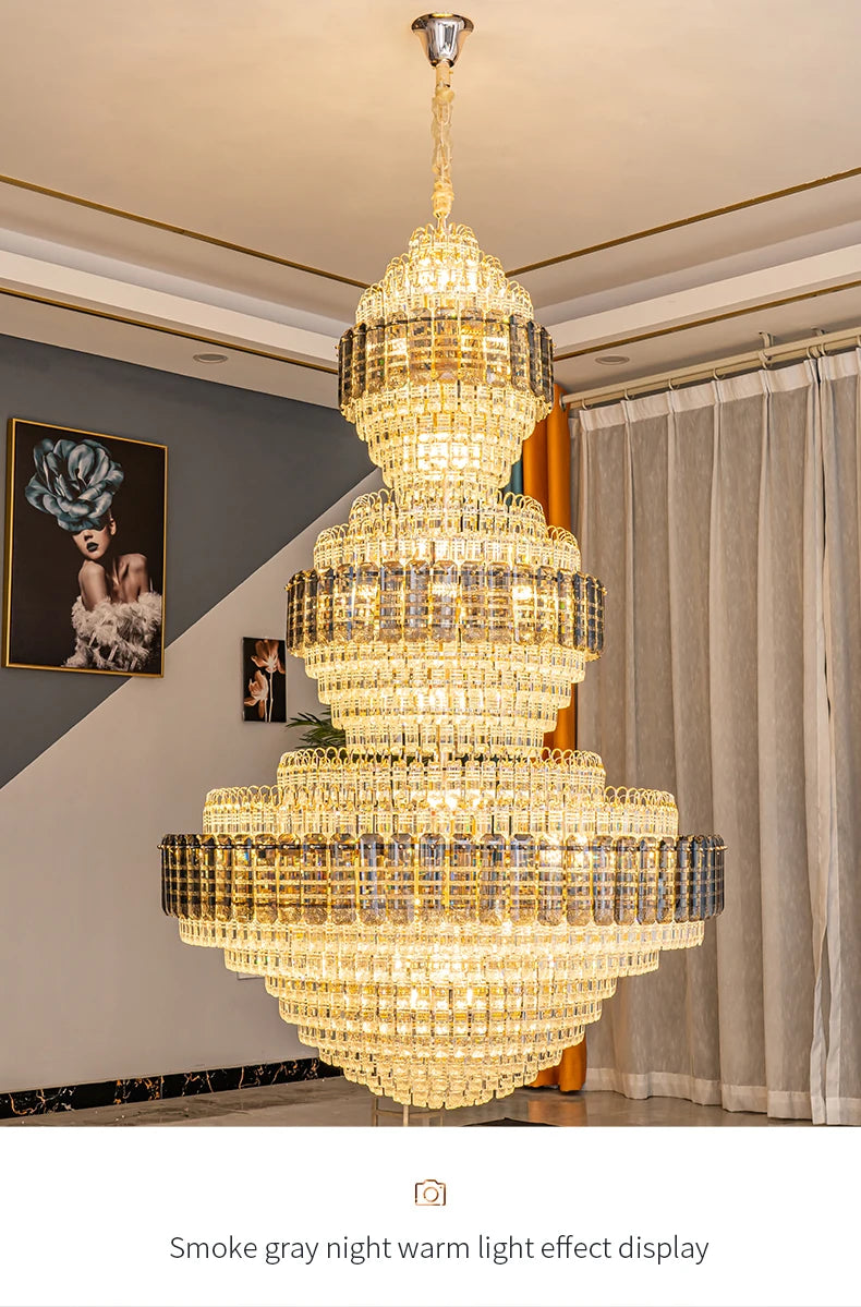 European Duplex Chandelier Luxury Hotel Lobby Loft Crystal Light Creative Personality Villa Living Room Stairwell Big Hanging, this Beauty ships from Europe, Arrival 29- 42 days