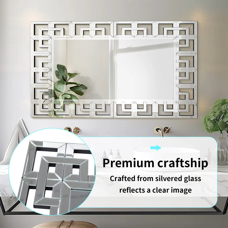 Upgraded 120CM Rectangle Silver Venetian Art Mirror Living Room Bathroom with Beveled Glass Edge Wall Mounted Accent Mirror