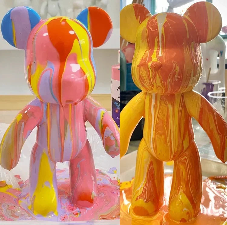 Vinyl White Bear Figure DIY Graffiti Handmade Bear Statue Painting Fluid Pigment Vinyl Graffiti Figurine Decoration Kid Toy Gift