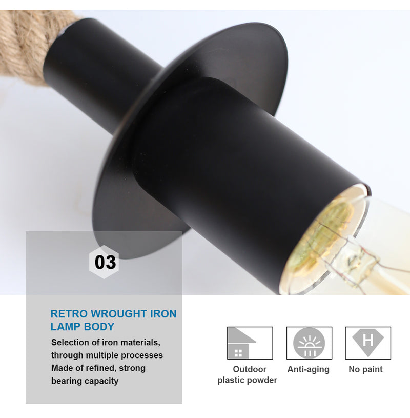 Retro Hemp Rope Design E27 Edison Bulb Iron Wall Lamp Indoor Home Loft Corrior Led Wall Lamp Industrial Decoration Wall Light