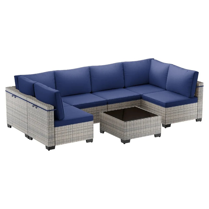 7-Piece Patio Furniture Set, Outdoor Patio Furniture with Thick Cushions, Modular Patio Sofa