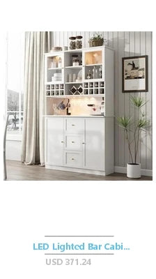 Rustic Kitchen Bar Cabinet Tall Liquor Storage Hutch Buffet Sideboard Wine Organizer 72" Power Outlet Wood Pantry Shelf