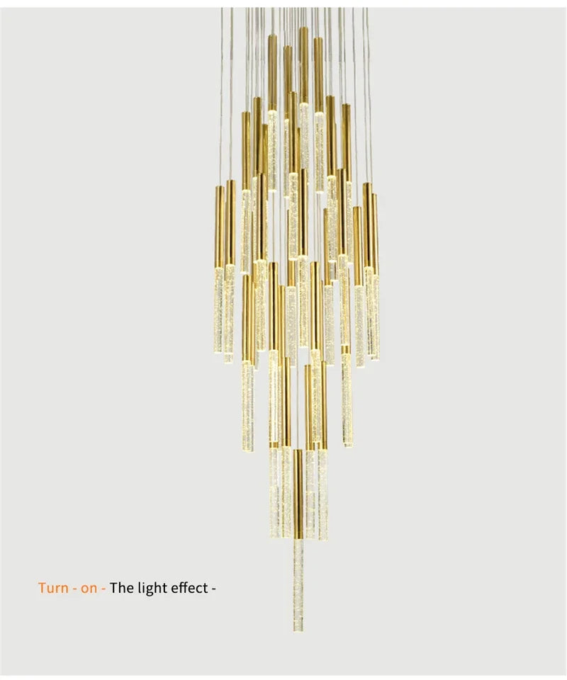 Nordic Minimalist Indoor Pendant Light Fixture Modern Ceiling Crystal Led Chandelier Long Hanging Lamp for Staircase Living Room