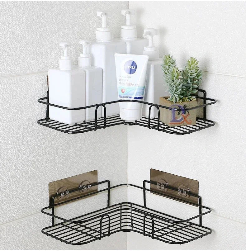 Bathroom Corner Triangle Shelf Wall Mounted Storage Shelves Shampoo Holder Cosmetic Rack Iron Shower Drain Basket Organizer