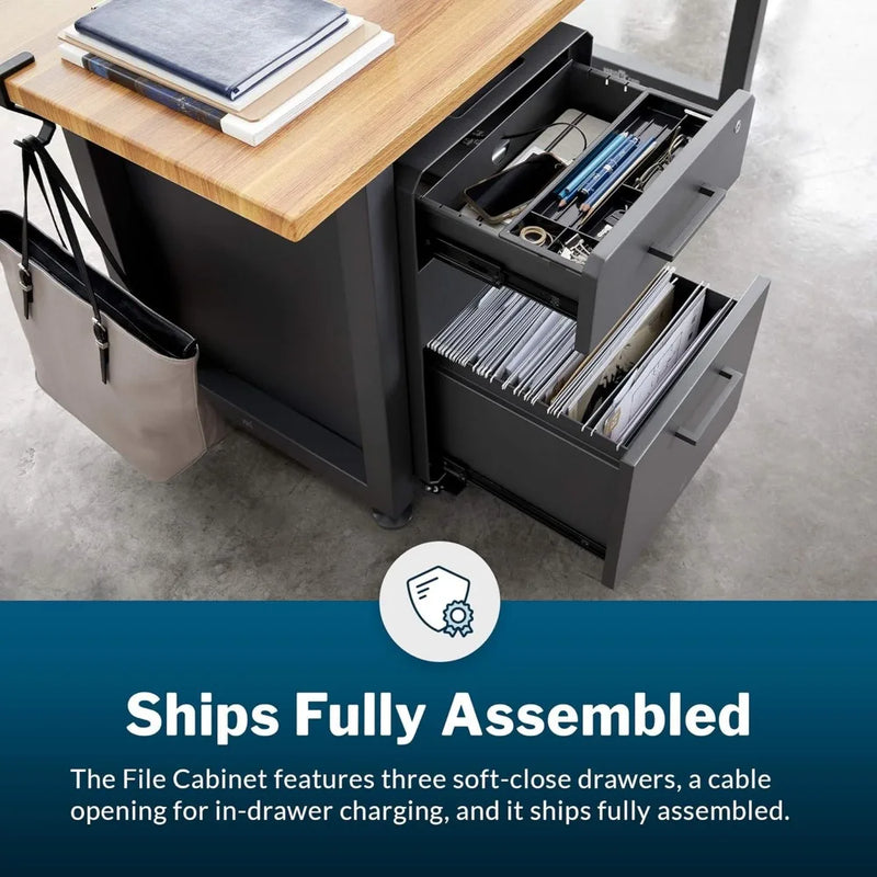 Three Drawer File Cabinet - Mobile Filing Cabinet for Home or Office - Hanging File Storage - Lockable Drawers with Heavy-Duty