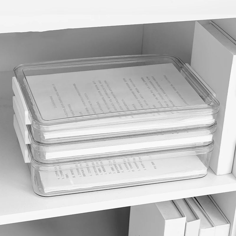 Desktop File Storage Box A4 Document Organizer Case With Lid Stackable Stationery Storage Box Cabinet Desk Clear Container