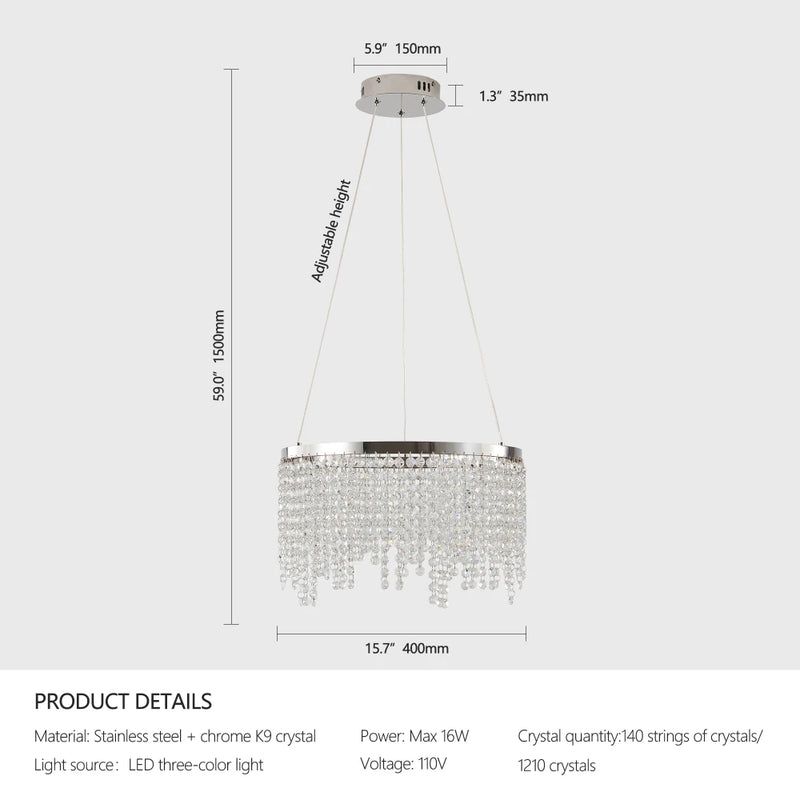 15.7-inch Fancy hanging ceiling lamps luxury modern pendant light crystal chandelier,Polished chrome finish Arrival 6-10 days