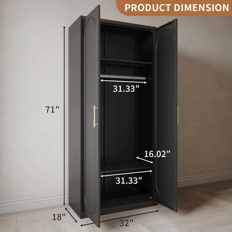 Metal Armoire Wardrobe Closet - 71" Tall Black Clothing Storage Cabinet with Hanging Rod