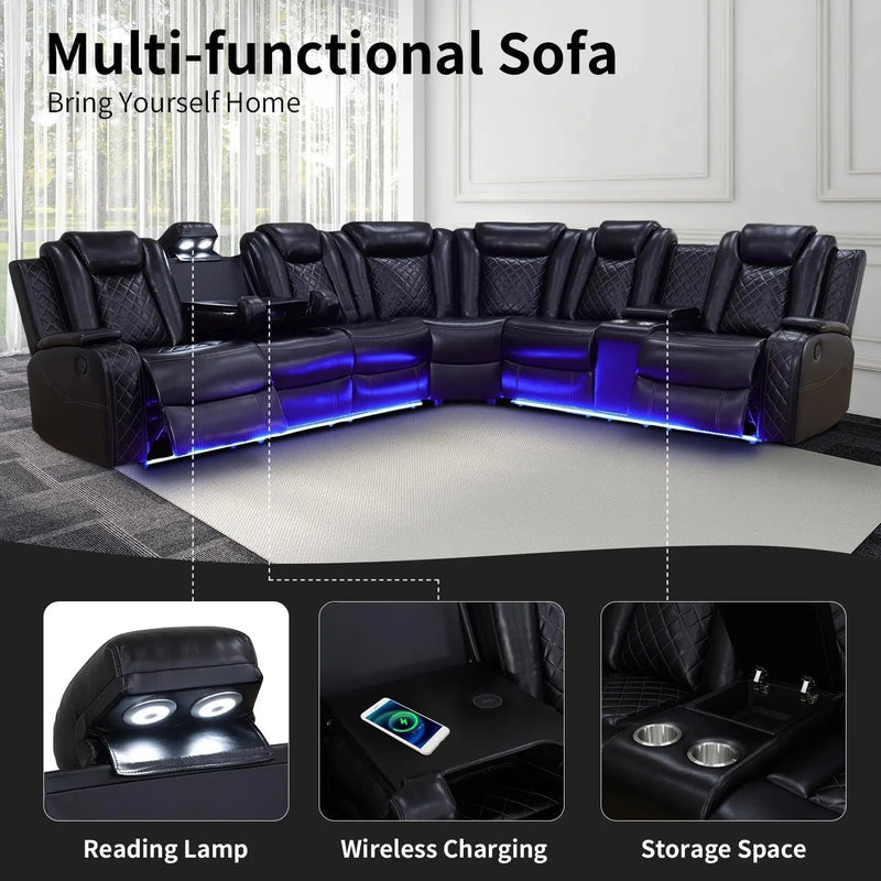 Recliner, Recliner Sofa Sectional Sofa, Air Leather Reclining Corner Sectional Sofa Set, Cup Holder, Storage Console, Sofa