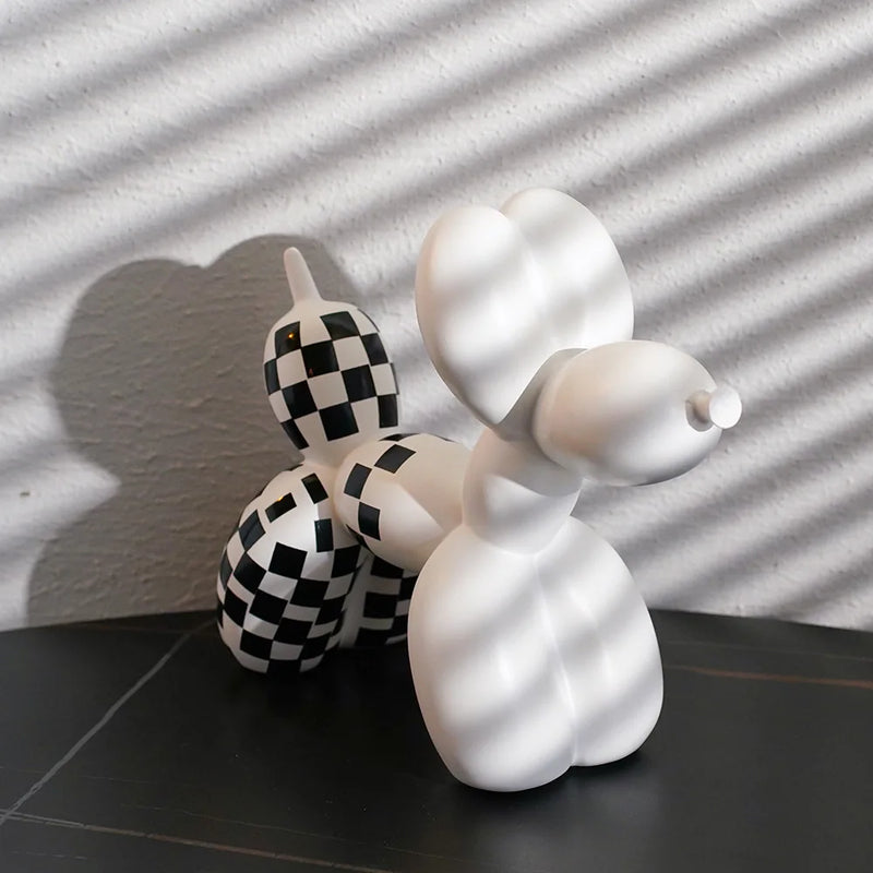 Vilead Plaid Balloon Dog Ornament INS Light Luxury Tabletop Shelf Living Room Home Office Decoration Accessories Modern Art Gift