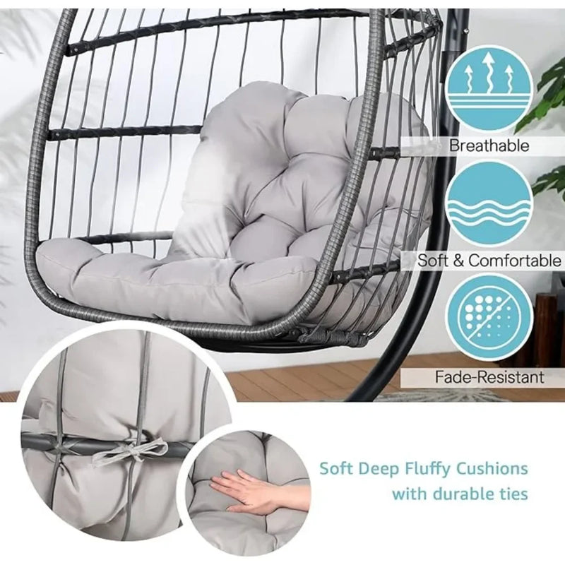 Patiorama Indoor Outdoor Egg Swing Chair Without Stand,Patio Grey Wicker Rattan Hanging Chair,Swing