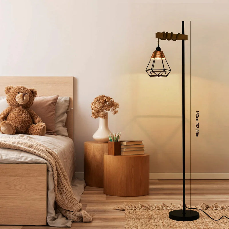 Bymaocar 110V Retro Smart Floor Lamp Durable Tall Standing Lamp Adjustable Height with Rattan Lampshade & Extended Power Cord