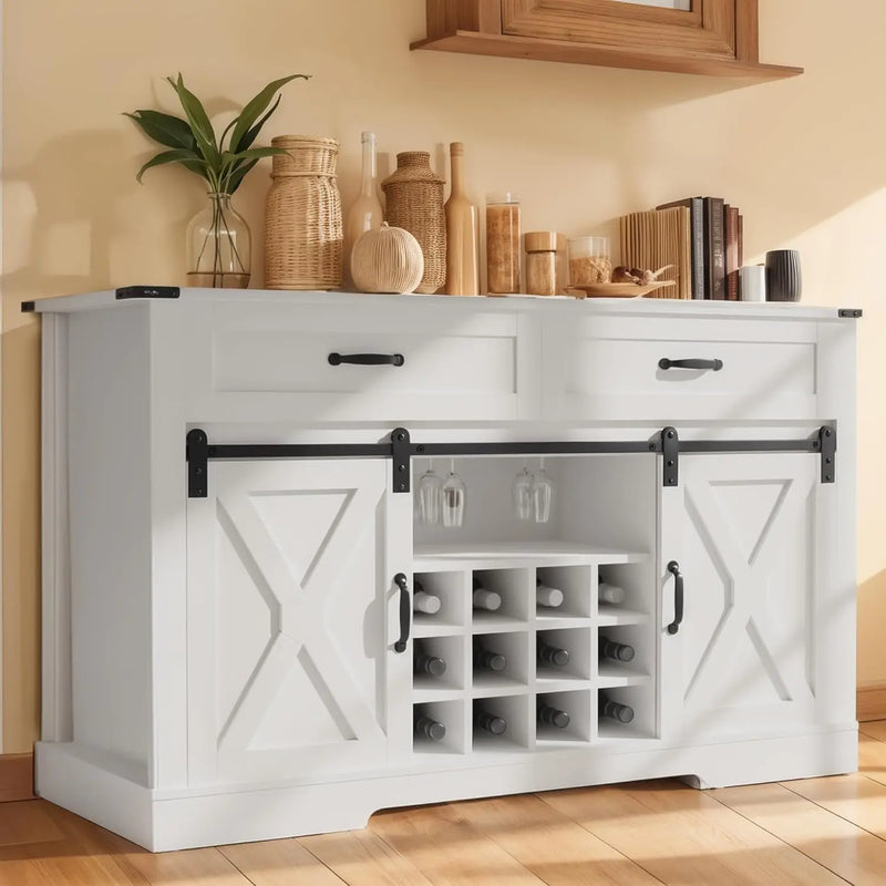 Coffee Bar Cabinet, Farmhouse Sideboard Buffet Table with Storage, Wood Credenza Console Cabinet with Doors and Shelves