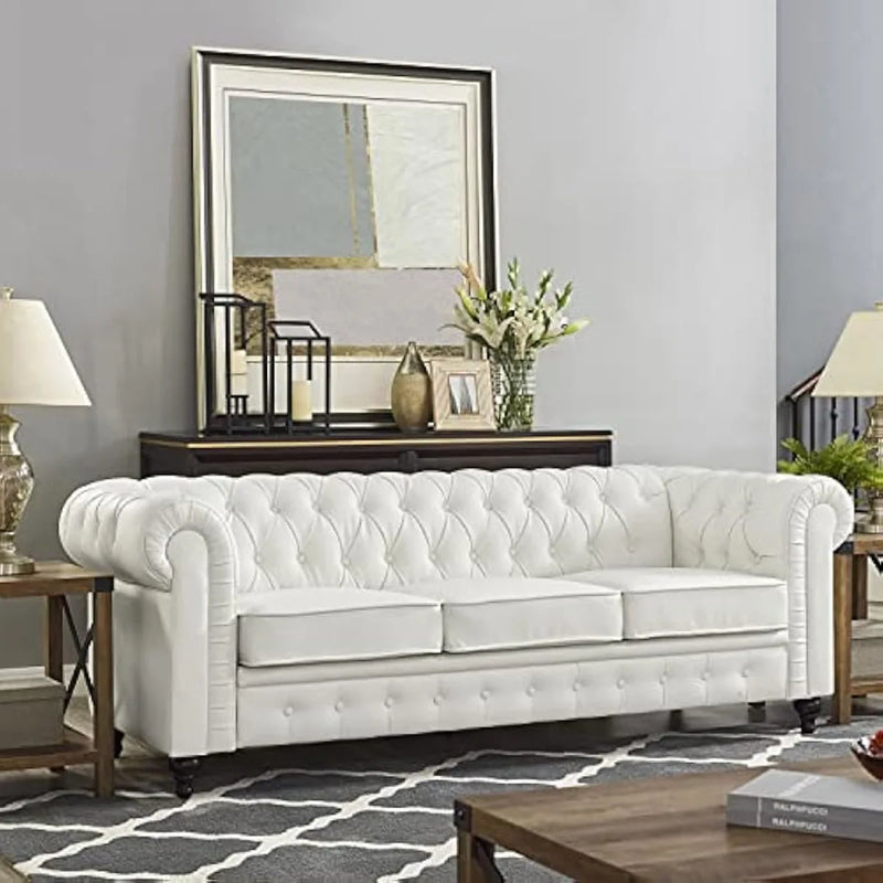 Chesterfield 3 Piece Living Room Sectional Sofa Set with Rolled Arms, Tufted Cushion Sofas for Living Room Set Includes Sofa