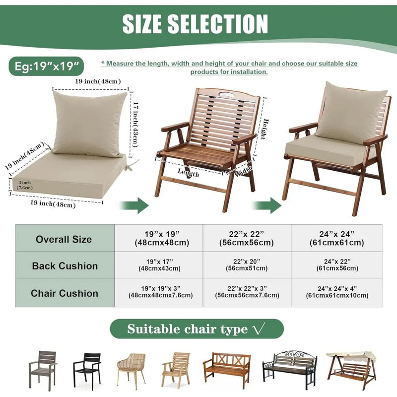 Waterproof Backrest and Deep Seat Furniture, Outdoor Sofa Replacement Cushions with Removable Cover, 24 x 24 Inch, Cream
