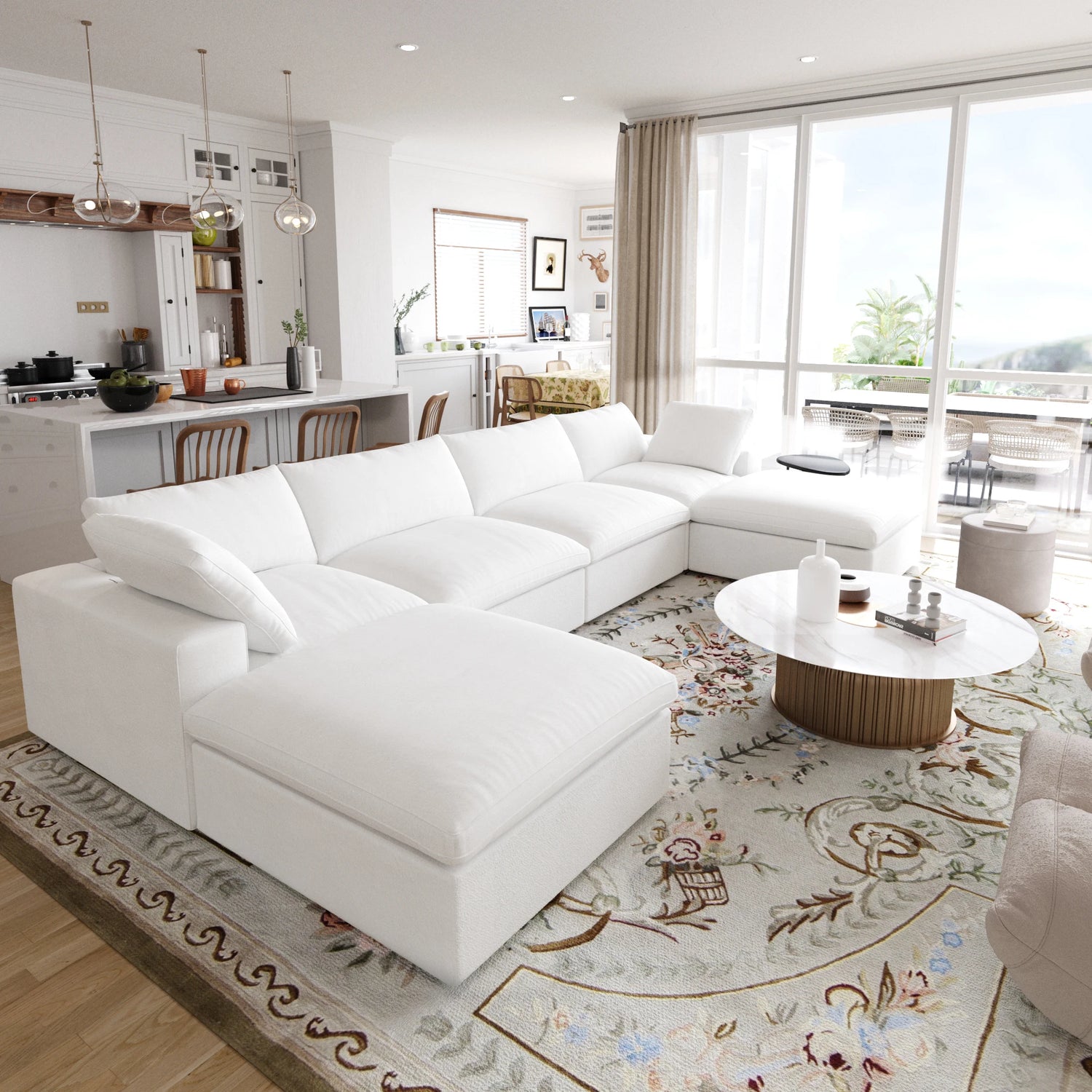 Modular Convertible Cloud Couch 6-Seats U-Shaped Couches Comfy Down Filled Sectional Sofa
