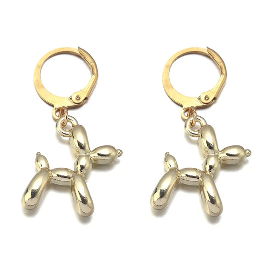 2023 New Cute Golden Balloon Dog Puppy Dangle Earrings For Women Cartoon Drop Dangle Hoop Earring Set Aesthetic Ear Jewelry